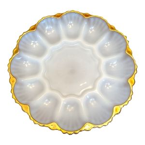 Anchor Hocking Fire King Milk Glass Gold Rim Egg Plate